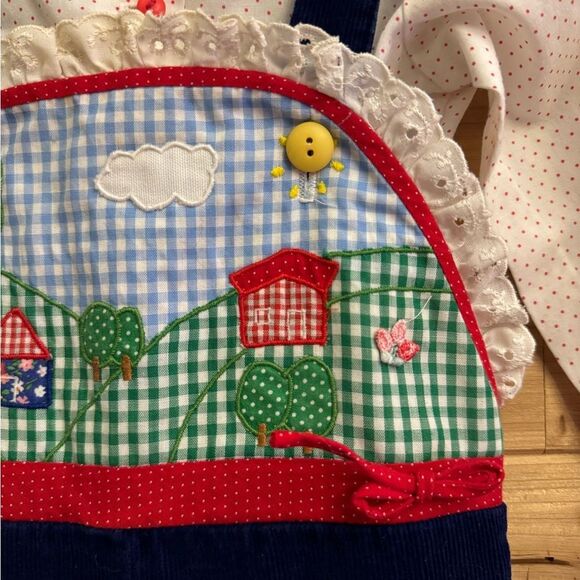 Vintage Girl 2T Farm Cottagecore Embroidered Corduroy Overall Ruffle Top Set - Picture 4 of 12